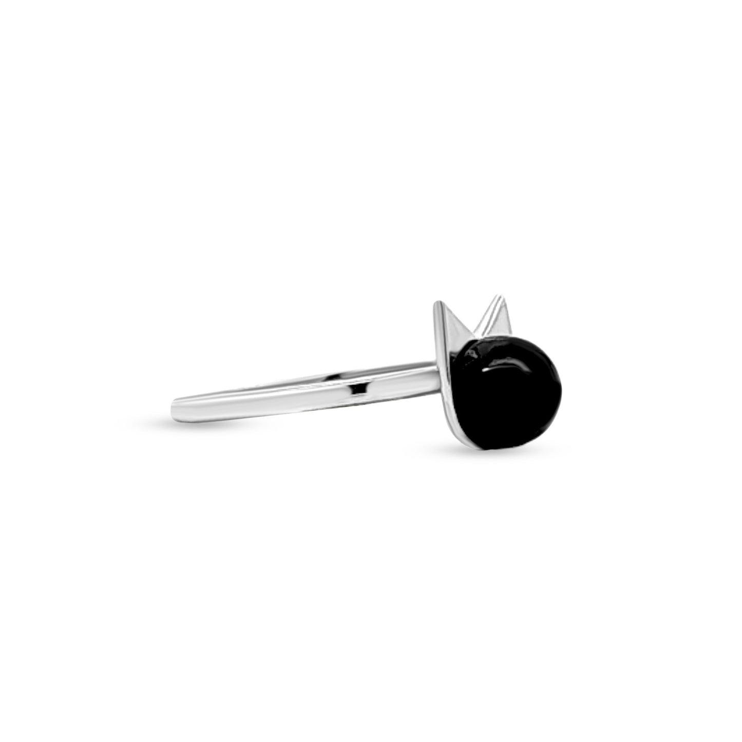 Single Stone Cat Face Black Stone Sterling Silver Ring