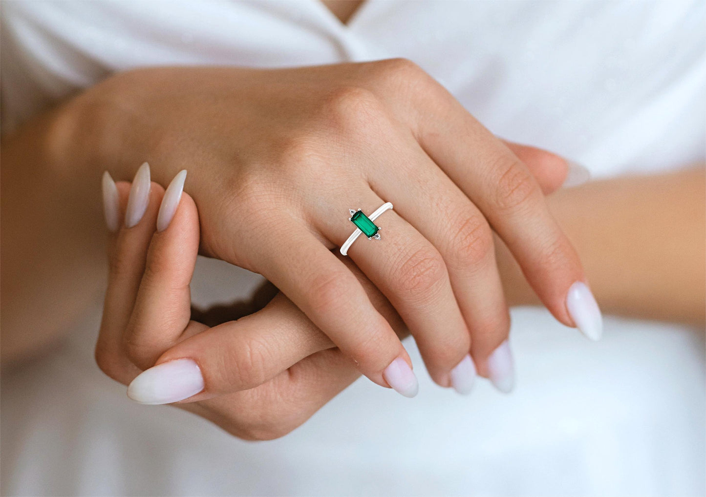 Rhea Green: Sleek Green Gemstone Sterling Silver Ring