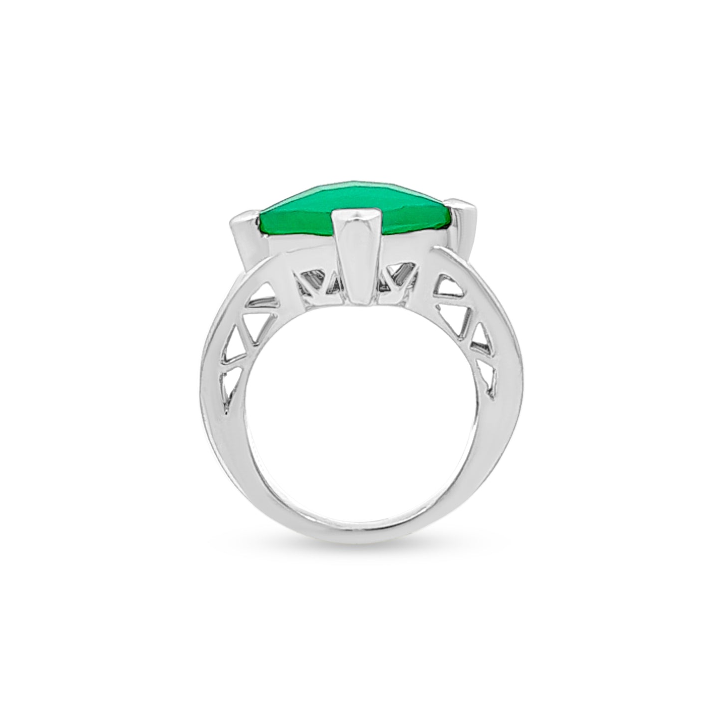 Diamond-Shaped Green Stone Sterling Silver Statement Ring