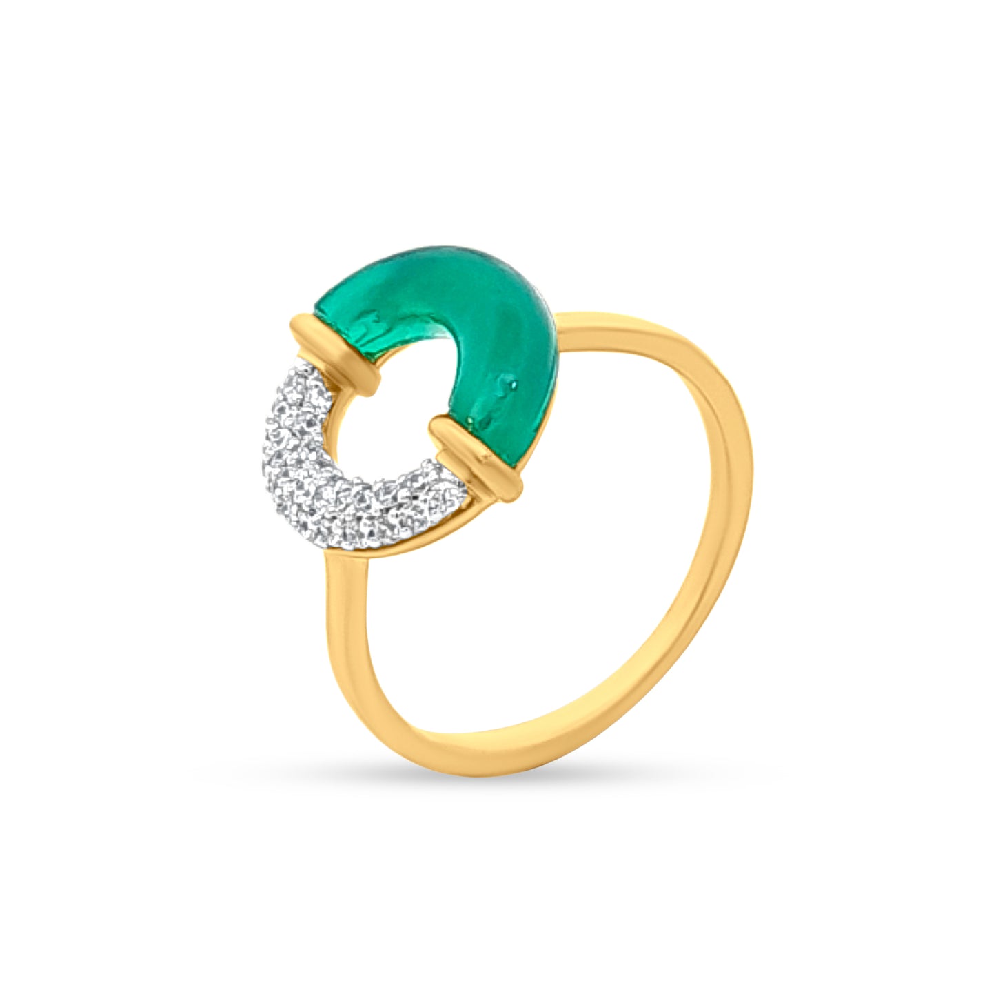 Ira Duo: Modern Split Circle Ring with Green Stone & CZ