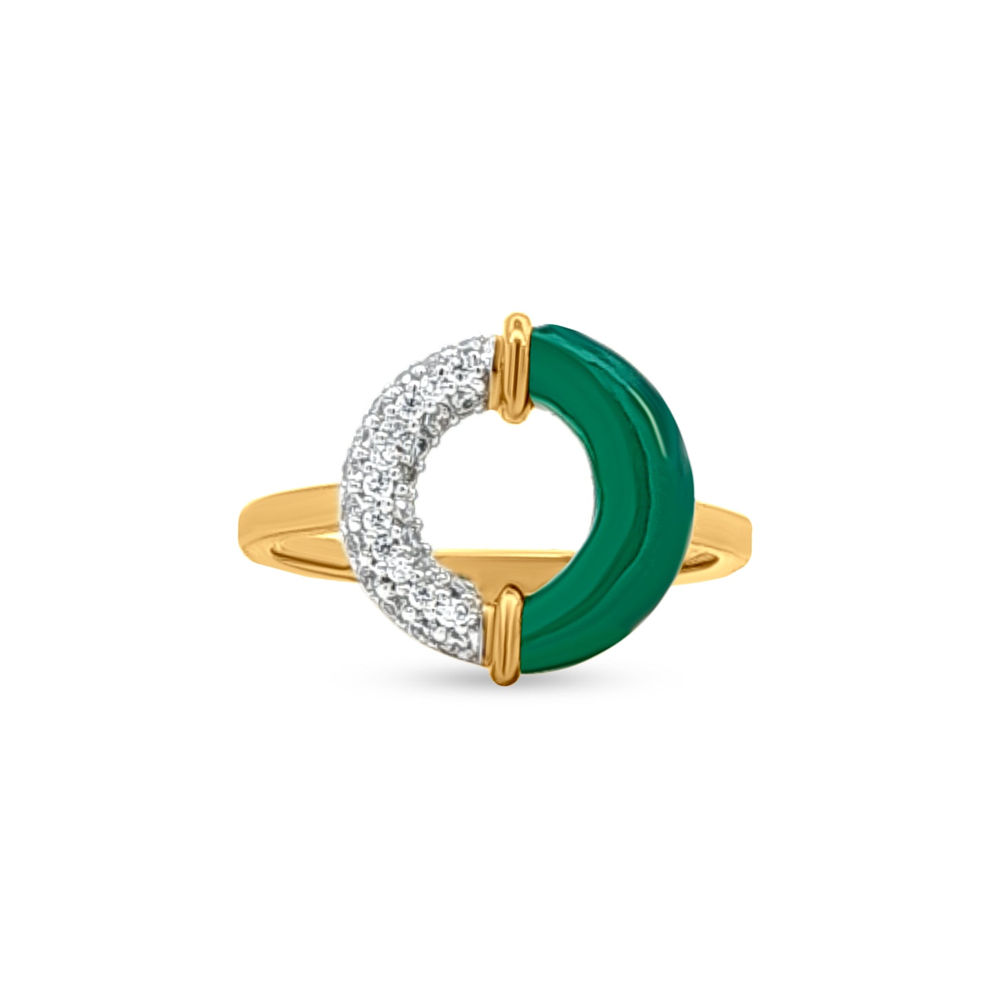 Ira Duo: Modern Split Circle Ring with Green Stone & CZ