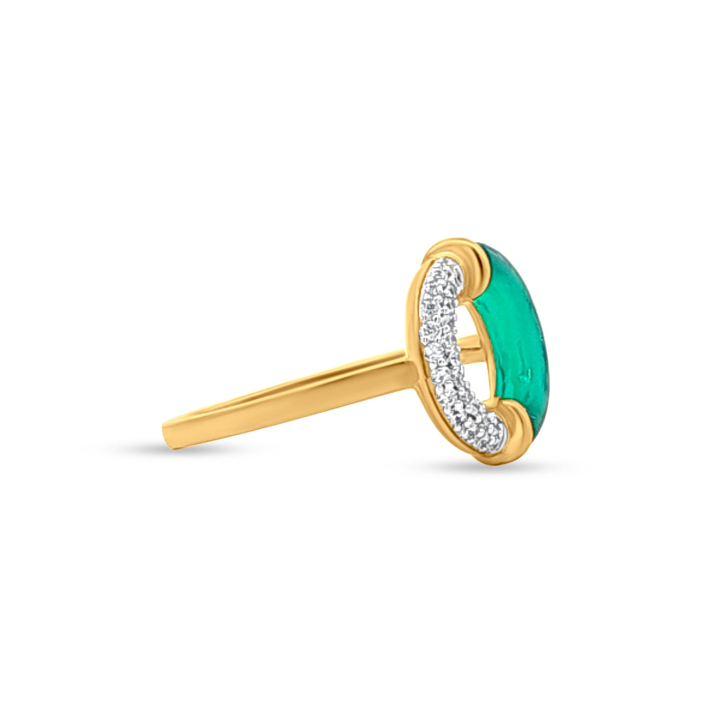 Ira Duo: Modern Split Circle Ring with Green Stone & CZ
