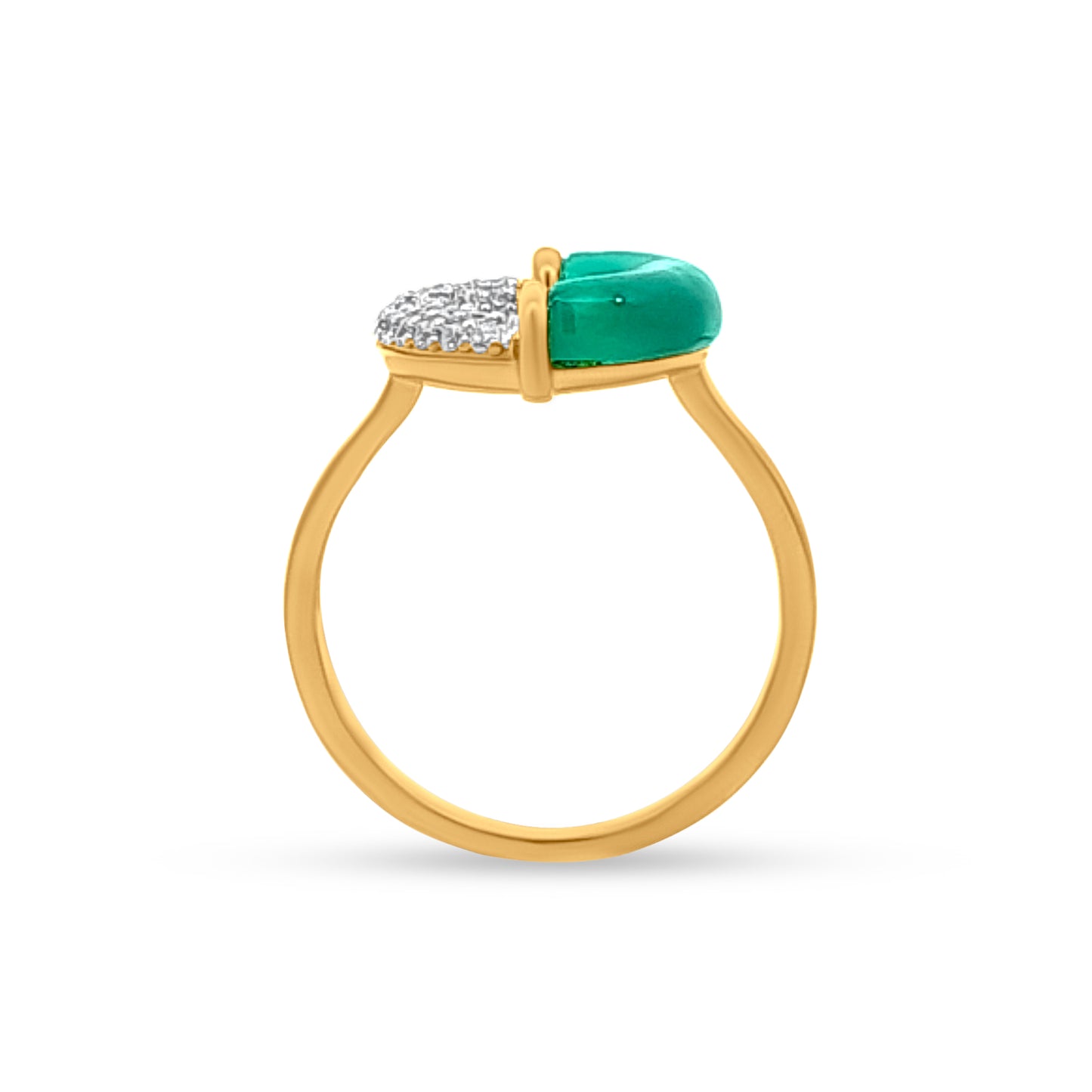 Ira Duo: Modern Split Circle Ring with Green Stone & CZ