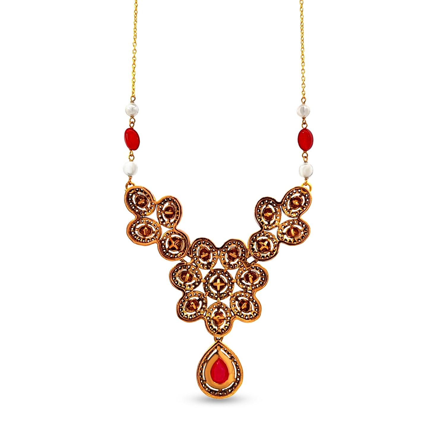 925 Silver Kundan Pendant with Semi-Precious Stone
