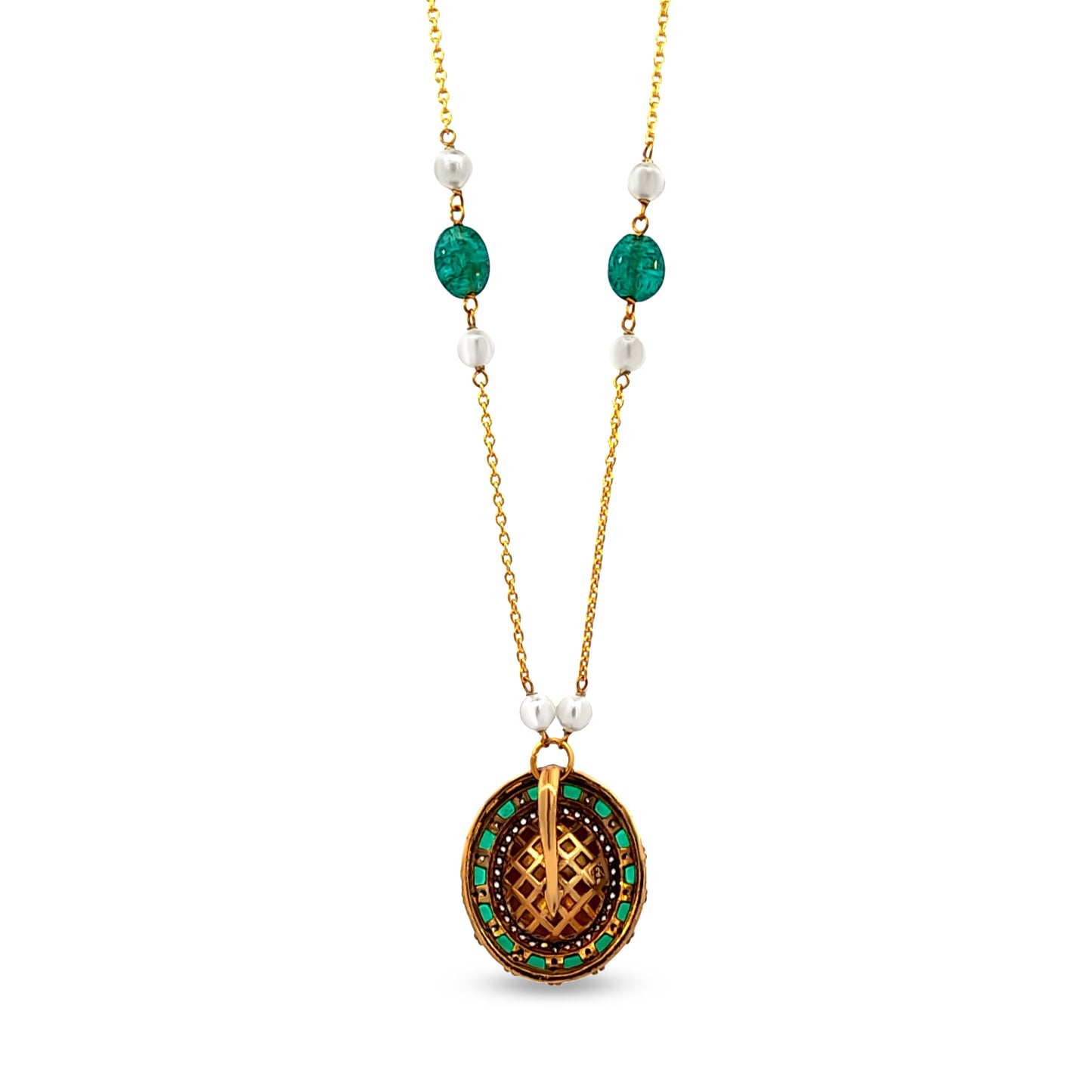 925 Silver Kundan Halo Pendant With Stunning Green Stones