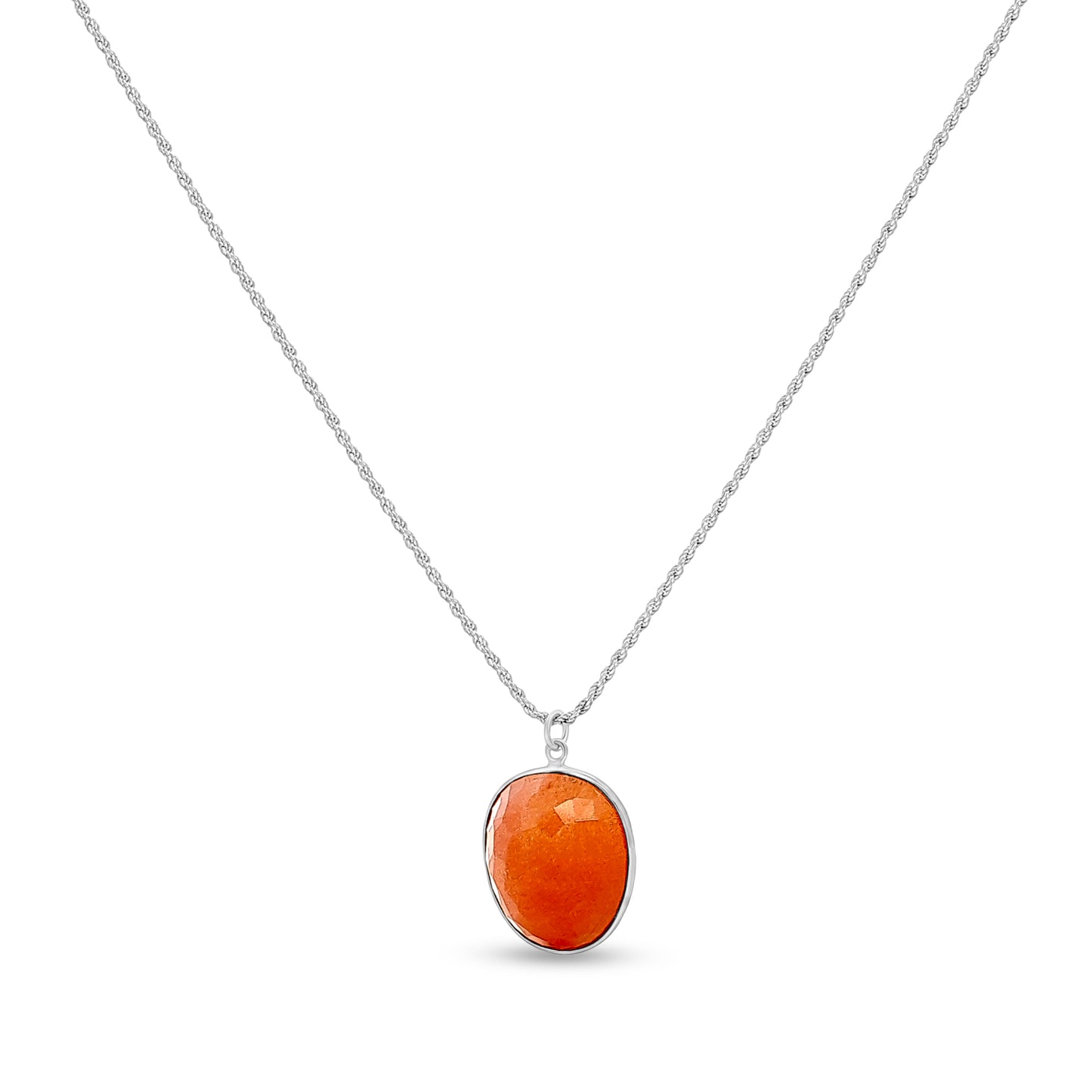 Kumudika Glow: Silver Pendant with Orange Semi-Precious Stone