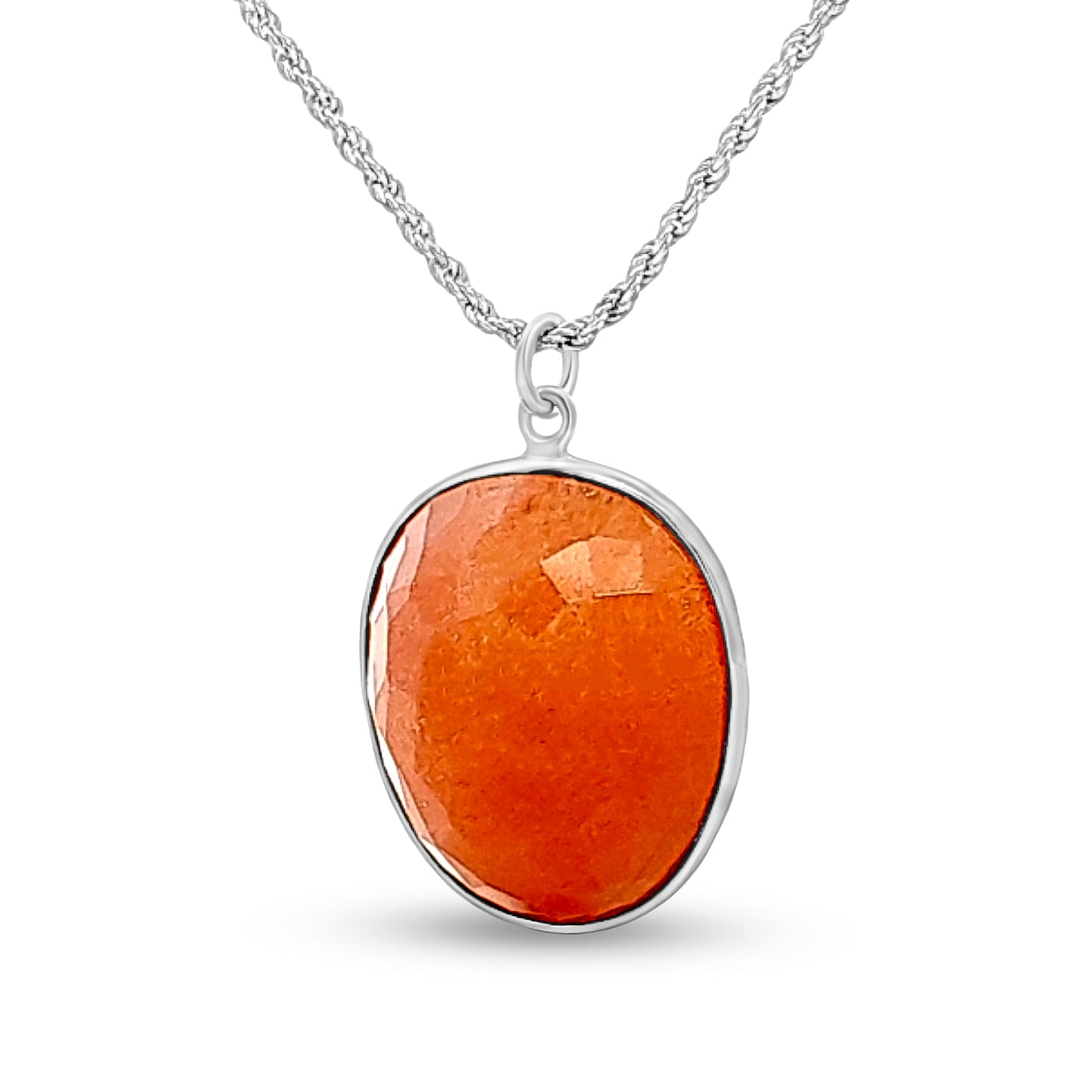 Kumudika Glow: Silver Pendant with Orange Semi-Precious Stone