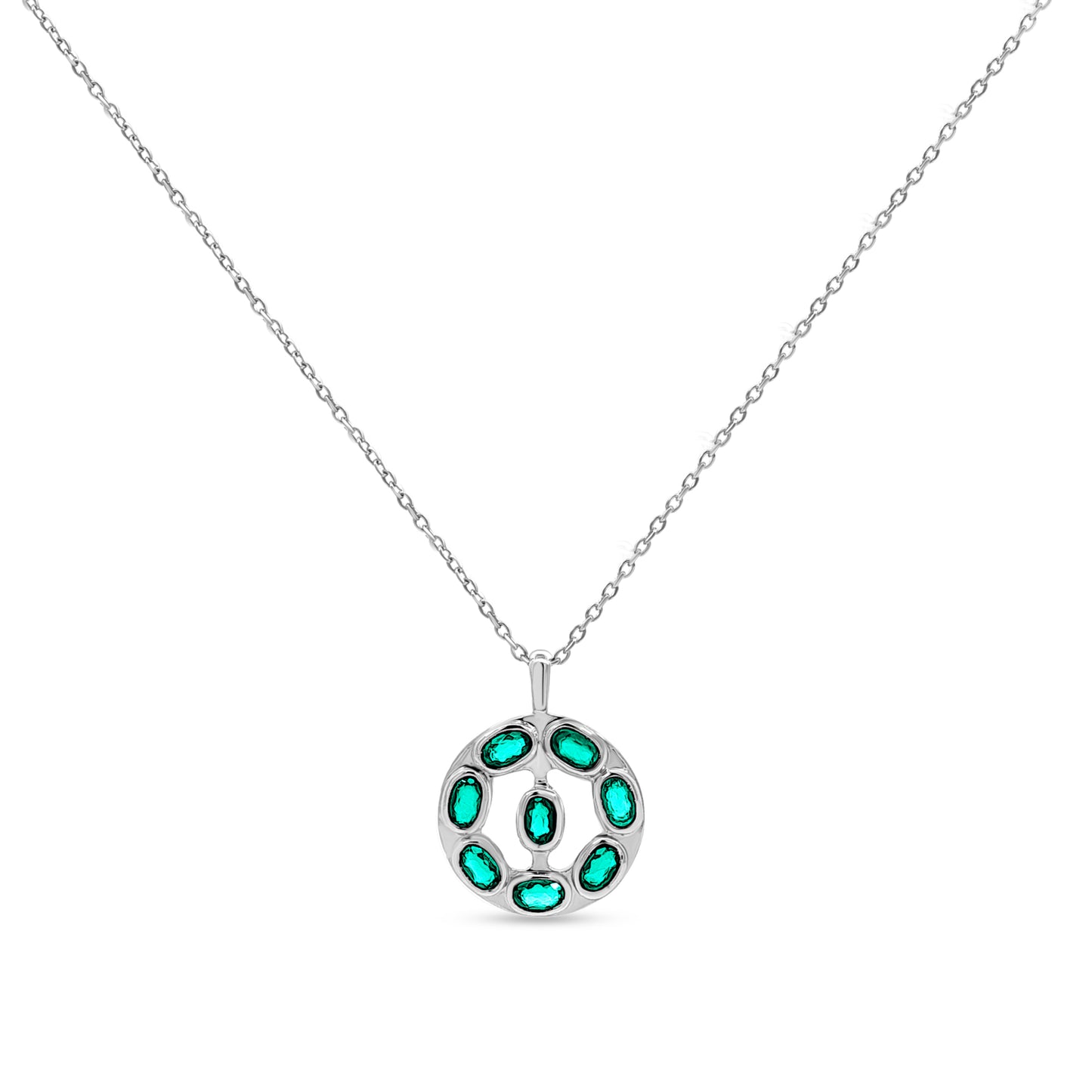 Saanvi's Emerald Orbit: Sterling Silver Coin Pendant