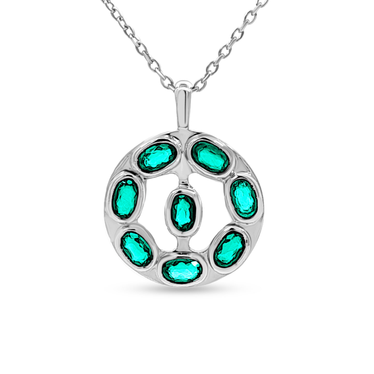 Saanvi's Emerald Orbit: Sterling Silver Coin Pendant