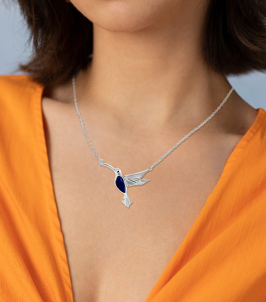 Kavya's Sky Dance: Sterling Silver Hummingbird Pendant