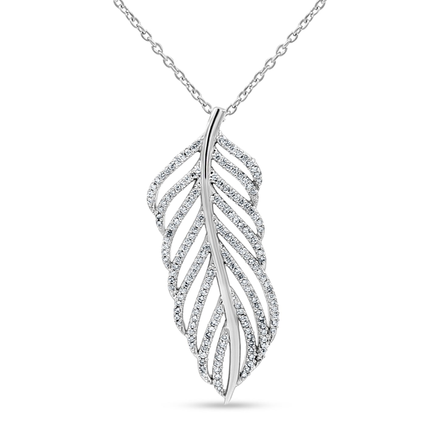 Feather Pendant with Sparkling Stone in Sterling Silver
