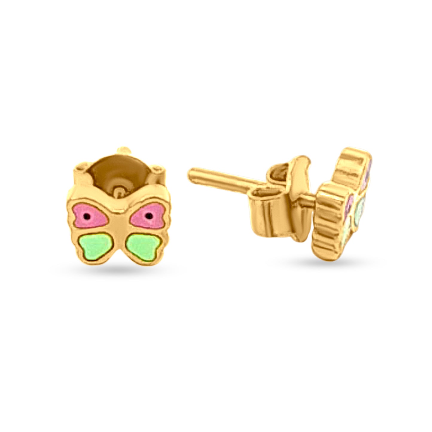 जीवंत स्पंदन: 22k पीले सोने के रंगीन तितली स्टड