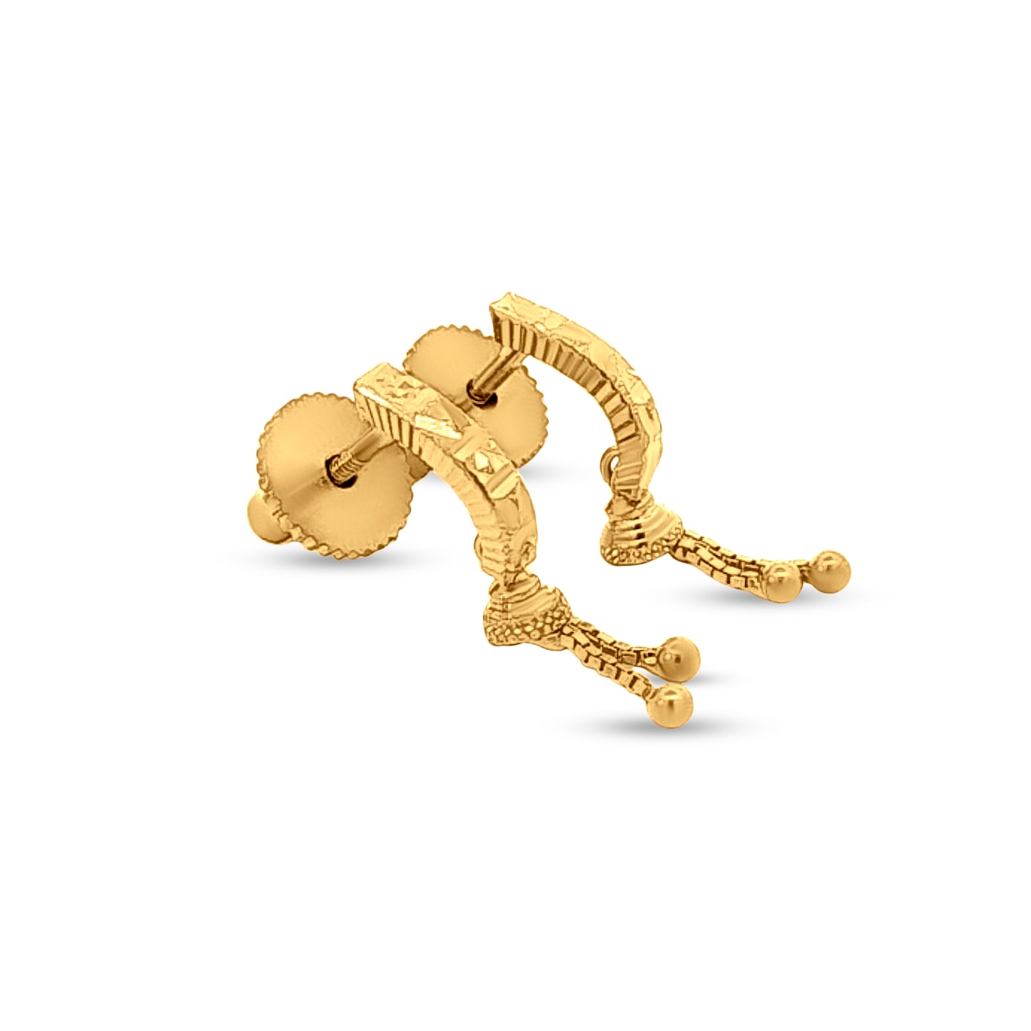 22k Gold Studs with Hanging Gold Beads