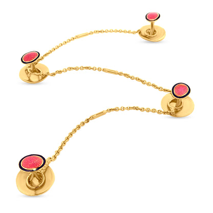 22k Yellow Gold Rich Kurta Buttons with Bright Pink Minakari Work