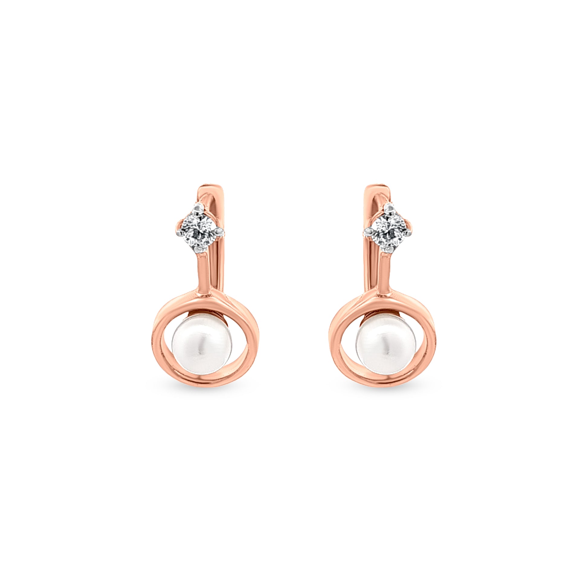 18k Rose Gold Earrings with Pearl and Stones