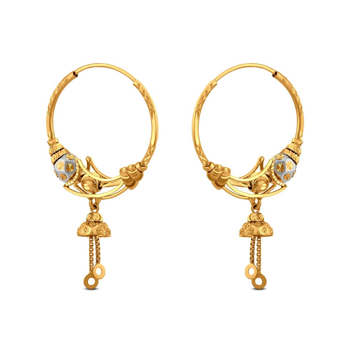 Modern Baali Drop Earring In 22K Gold With Rhodium