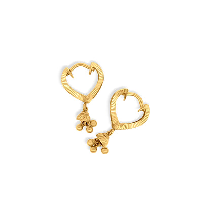 22k Gold Heart Huggie Earrings with Trinkets