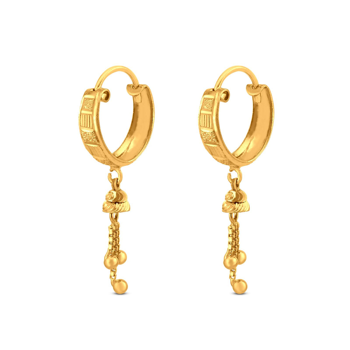Stylish Hoop Drop Earring In 22K Gold