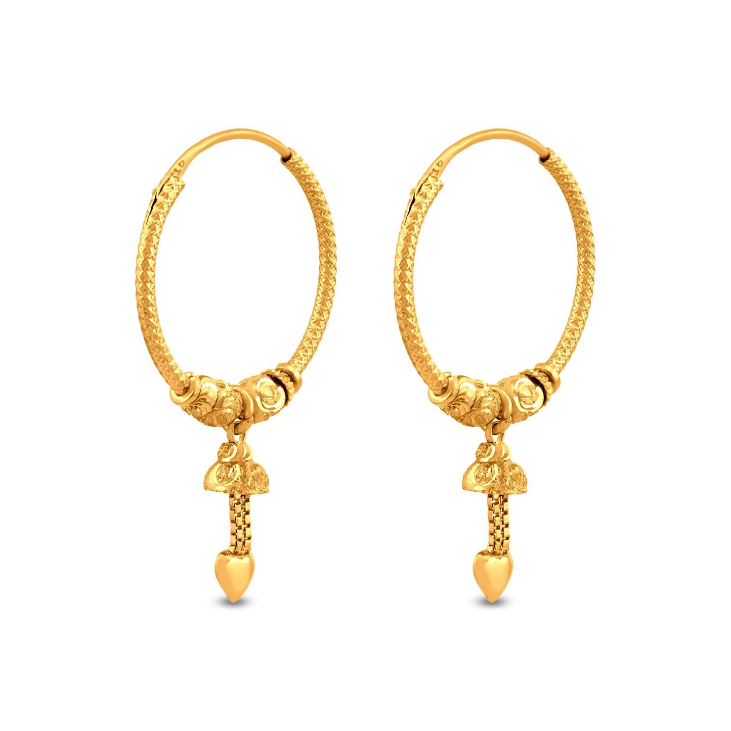 Stylish Hoop Heart Drop Earring In 22K Gold