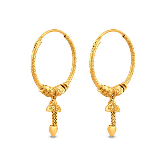 Stylish Hoop Heart Drop Earring In 22K Gold