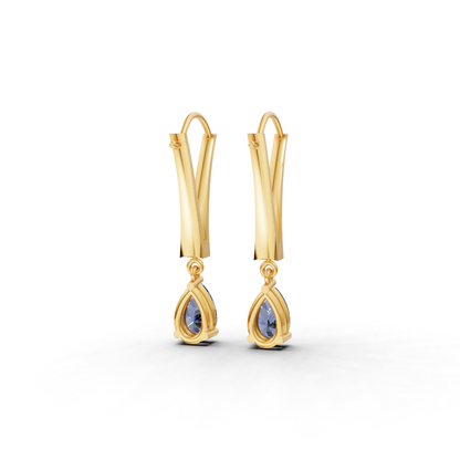 14K Gold Daily Wear Hoop Earrings with Blue CZ Embellishment