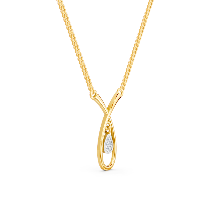 Swara-14K Gold Minimalist Diamond Pendant with Teardrop Charm