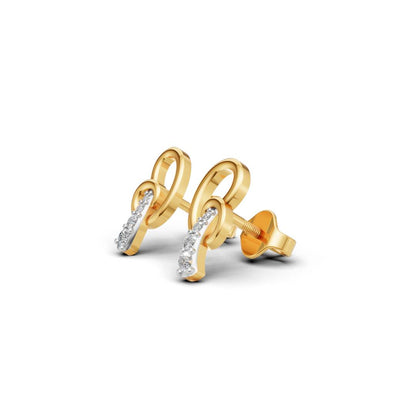 Tanvi 14K Gold Stud Earrings with CZ Loop & Line Elegance