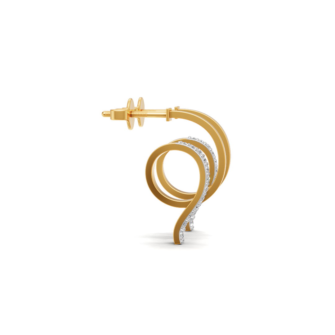 Sutra 14K Gold Stud Earrings with CZ Modern Elegance