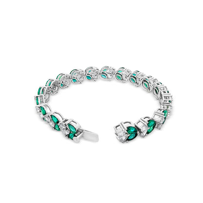 Samriddhi - 14K White Gold Pear, Round Lab-Grown Diamond, and Emerald Stone Bracelet
