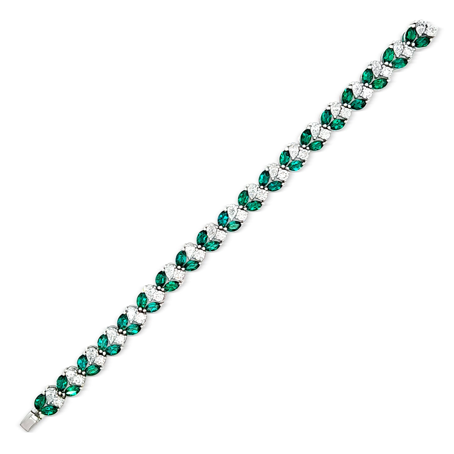 Samriddhi - 14K White Gold Pear, Round Lab-Grown Diamond, and Emerald Stone Bracelet