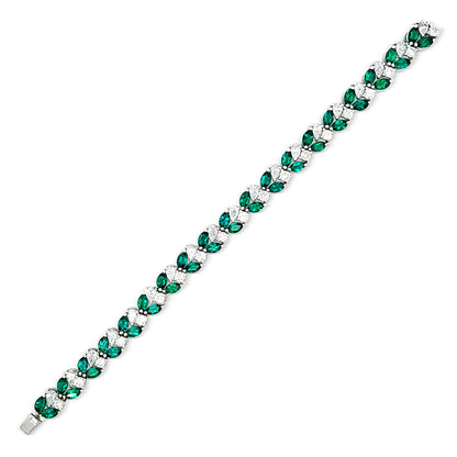 Samriddhi - 14K White Gold Pear, Round Lab-Grown Diamond, and Emerald Stone Bracelet