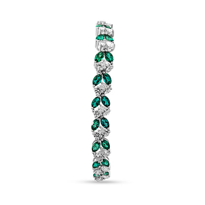 Samriddhi - 14K White Gold Pear, Round Lab-Grown Diamond, and Emerald Stone Bracelet