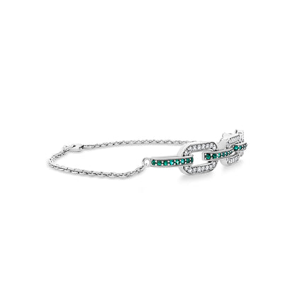 Anvika - 14K White Gold Lab-Grown Diamond and Emerald Chain Bracelet