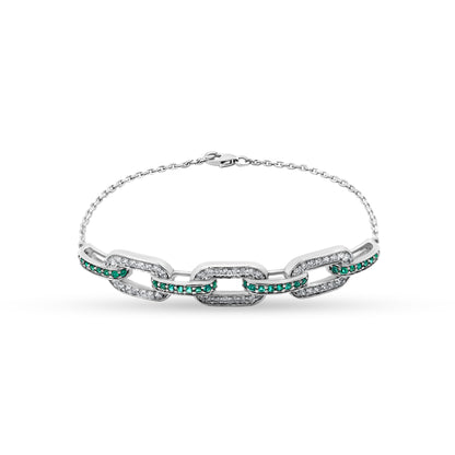 Anvika - 14K White Gold Lab-Grown Diamond and Emerald Chain Bracelet
