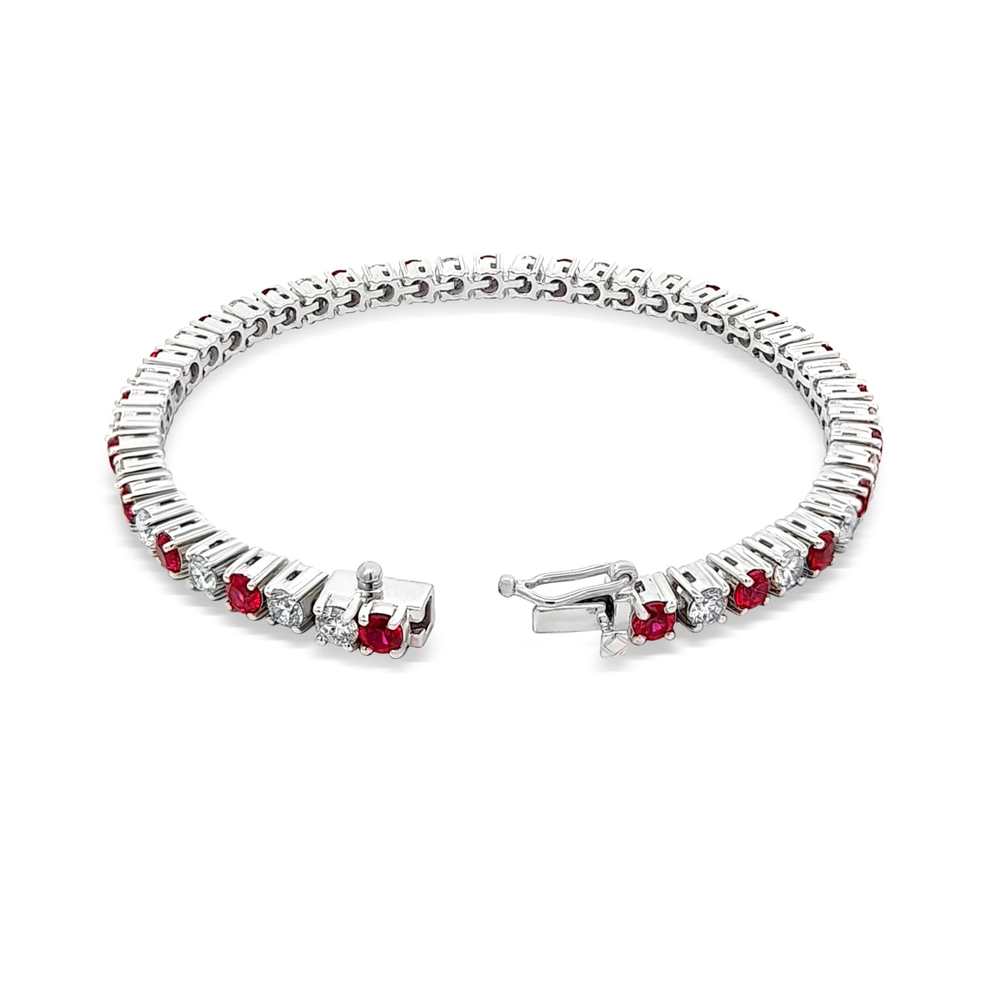 Ridhima - 14K White Gold Lab-Grown Diamond and Ruby Stone Tennis Bracelet