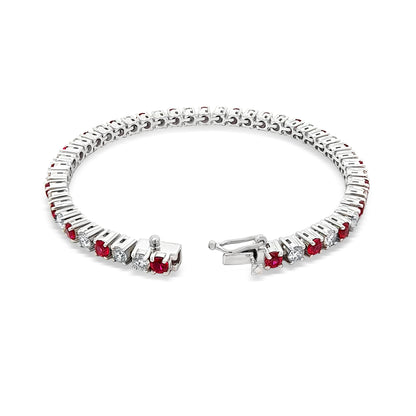 Ridhima - 14K White Gold Lab-Grown Diamond and Ruby Stone Tennis Bracelet