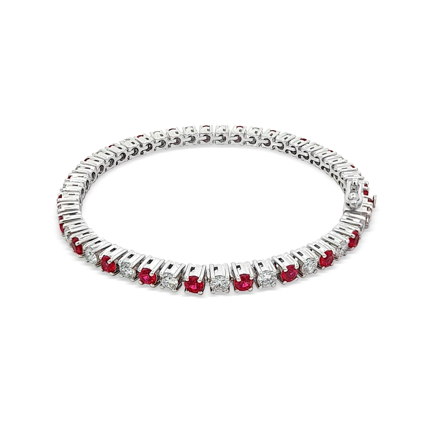 Ridhima - 14K White Gold Lab-Grown Diamond and Ruby Stone Tennis Bracelet