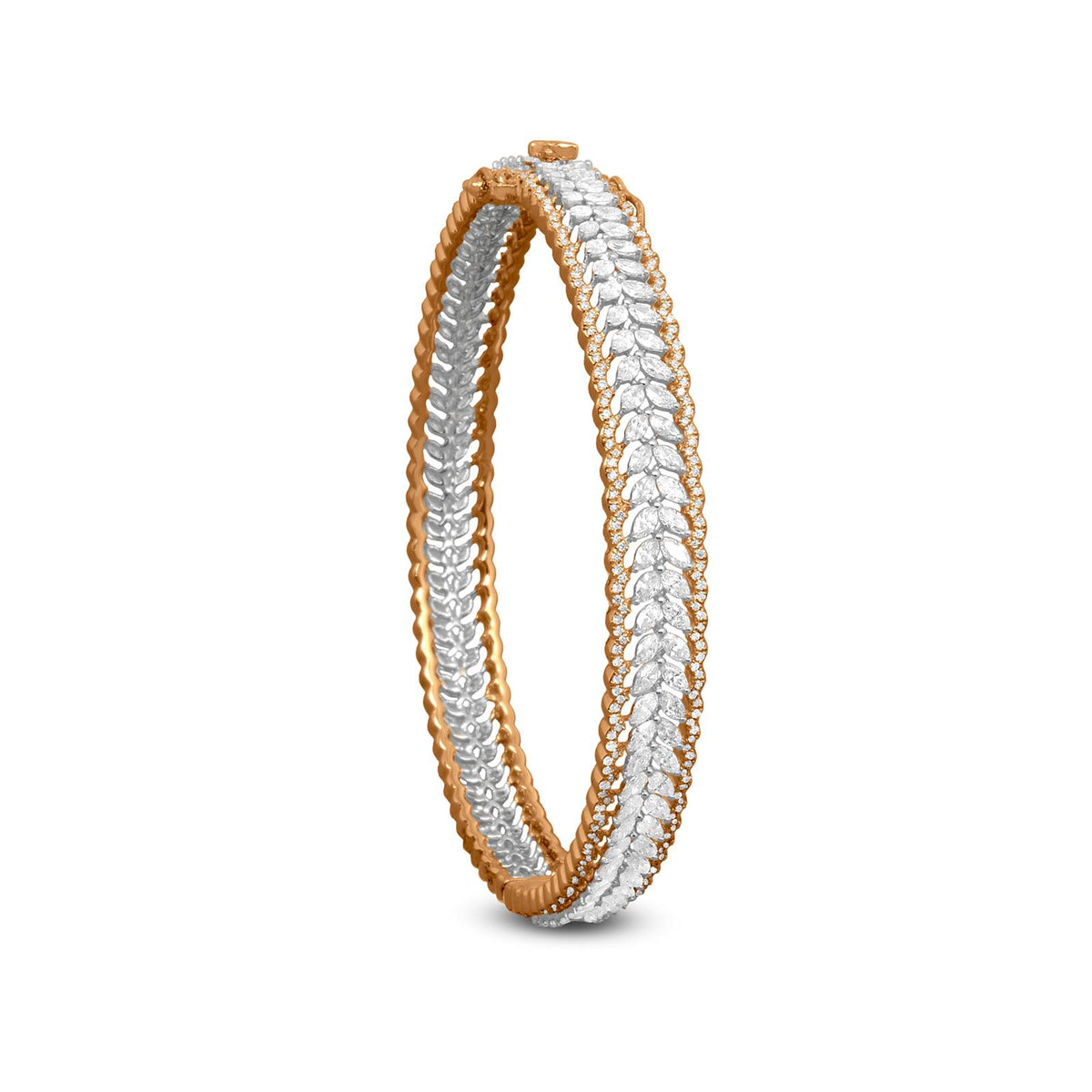 Leaf Diamond Bangle In 18K White And Yellow Gold