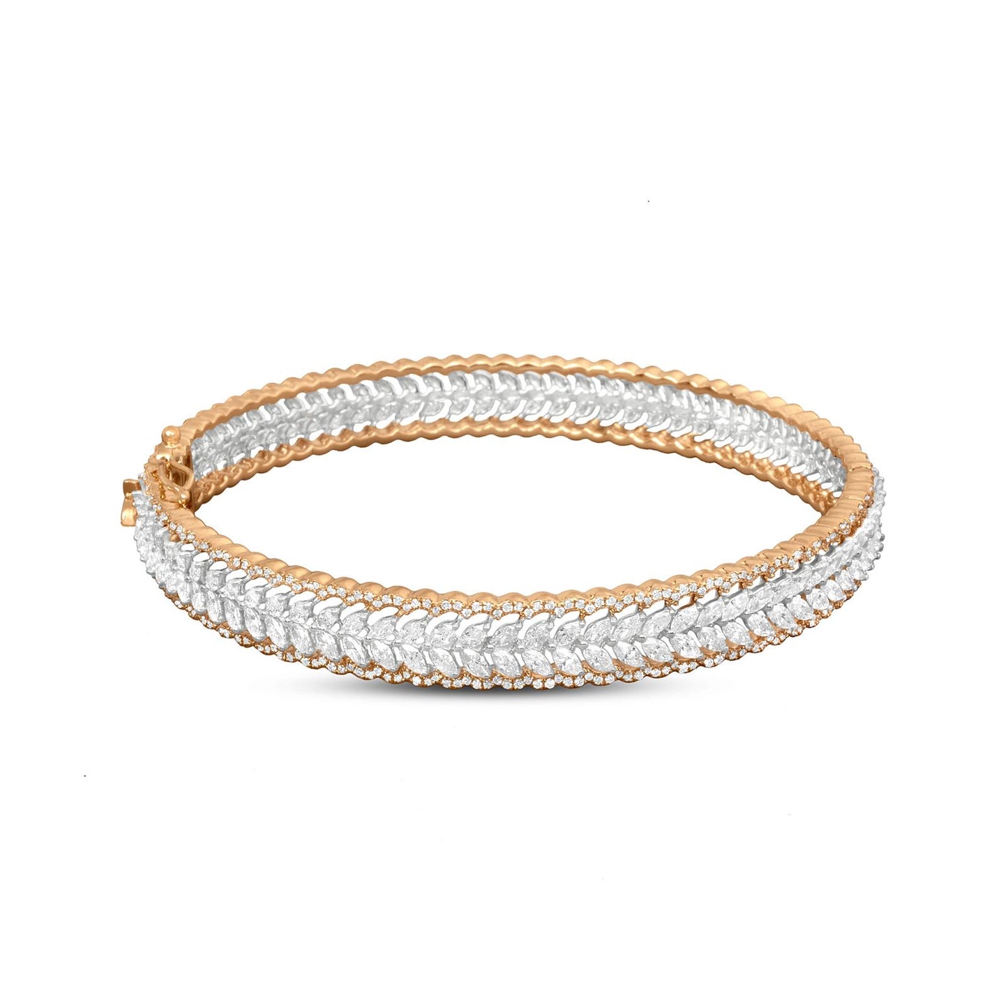 Leaf Diamond Bangle In 18K White And Yellow Gold