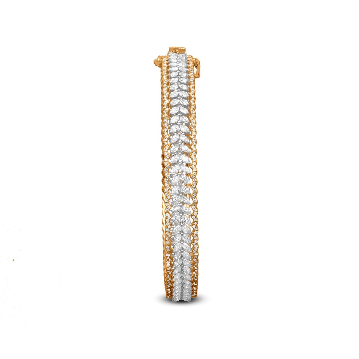Leaf Diamond Bangle In 18K White And Yellow Gold
