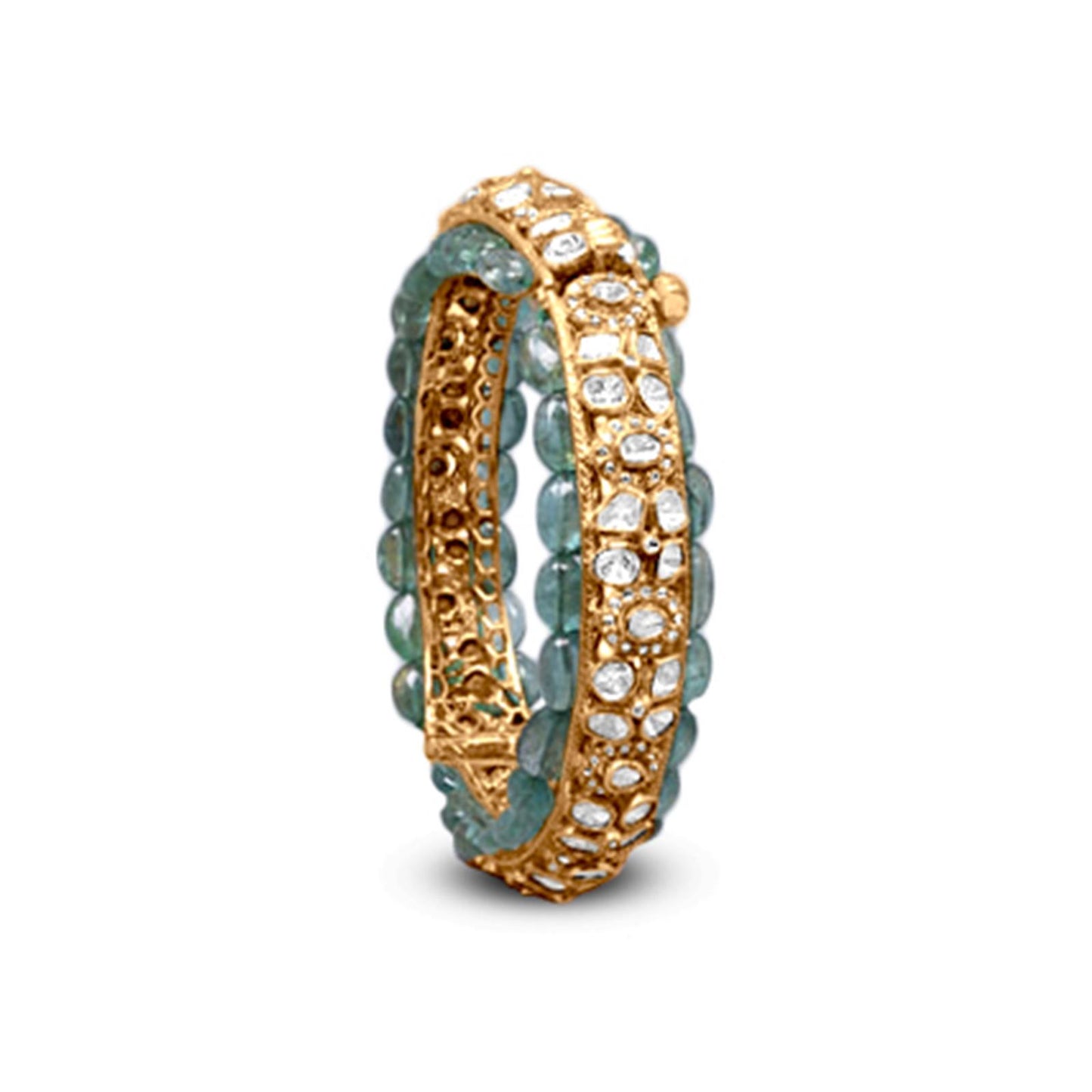 Polki Bangle With Emerald In 18K Yellow Gold