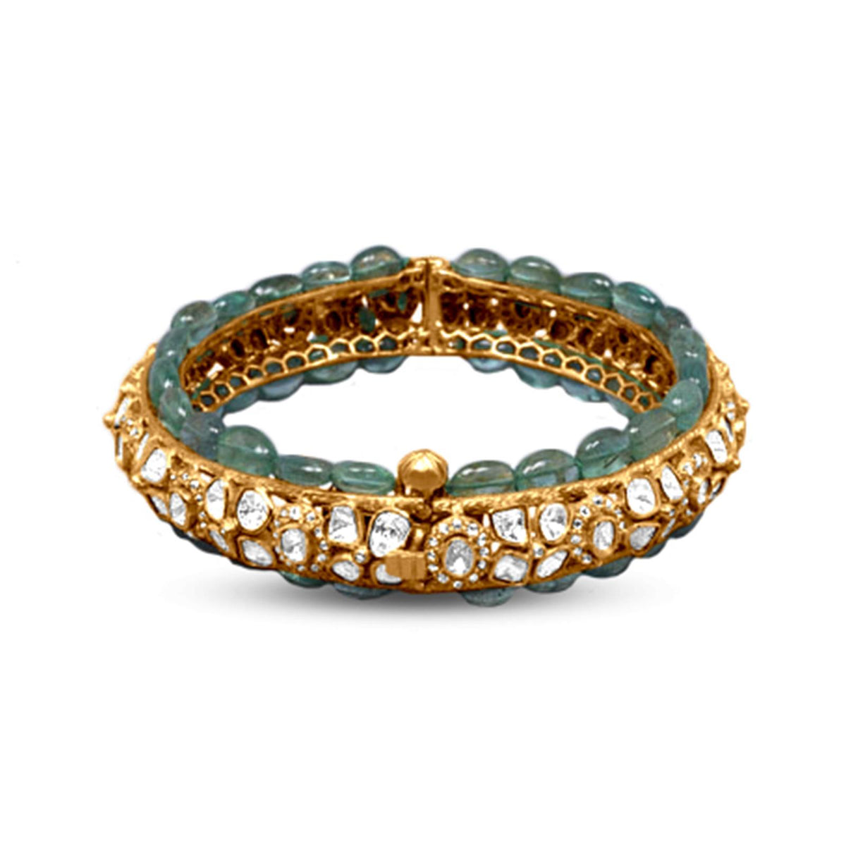 Polki Bangle With Emerald In 18K Yellow Gold