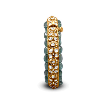Polki Bangle With Emerald In 18K Yellow Gold