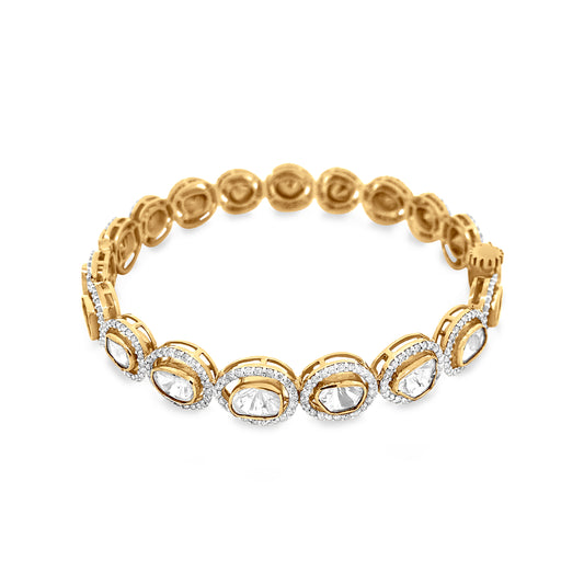18K Yellow Gold Polki Diamond Traditional Bangle