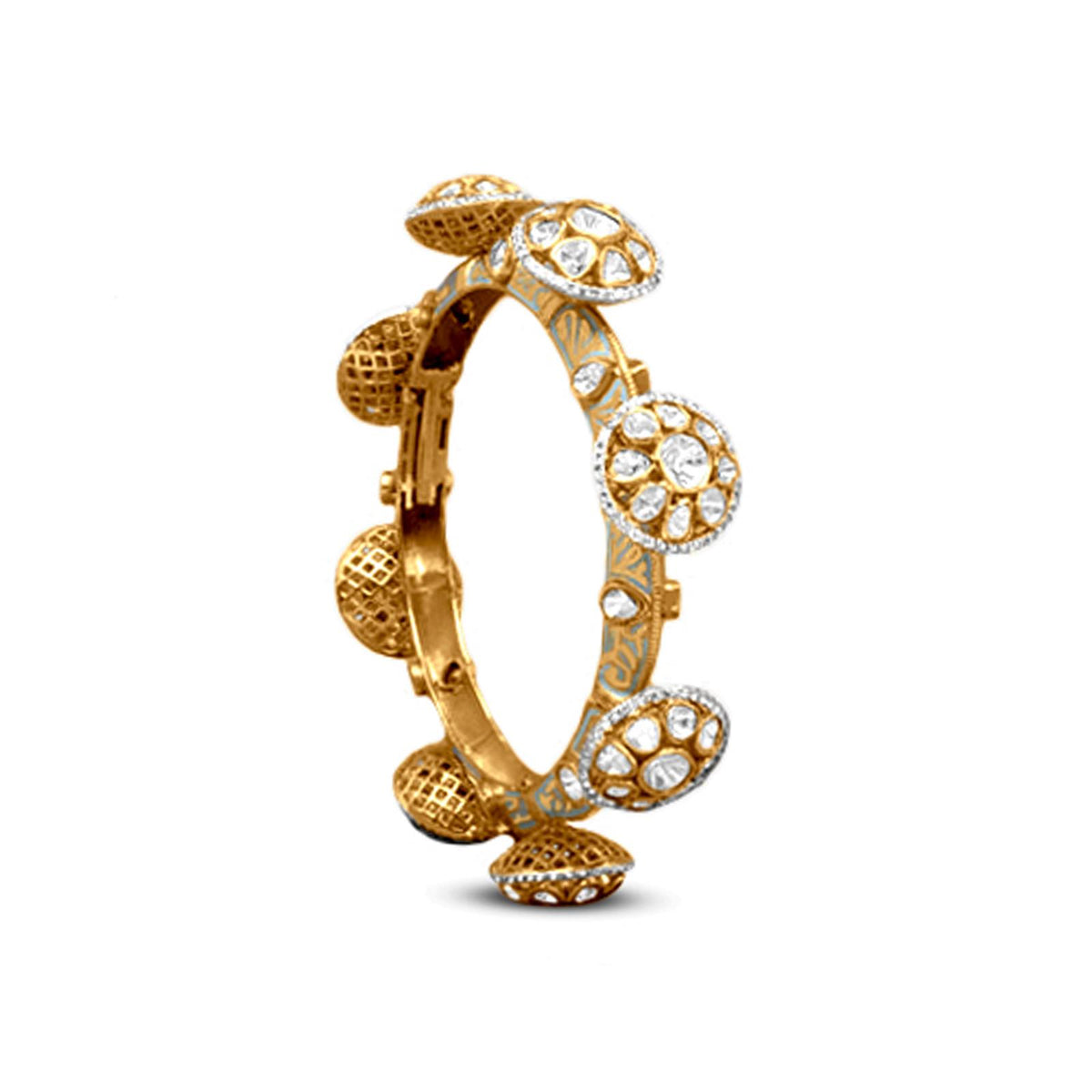 Polki Bangle In 18K Yellow Gold With Enamel
