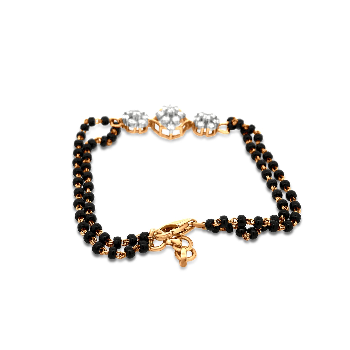 18K Yellow Gold Round Diamond Bracelet Fasten With Black Stone Link Chain