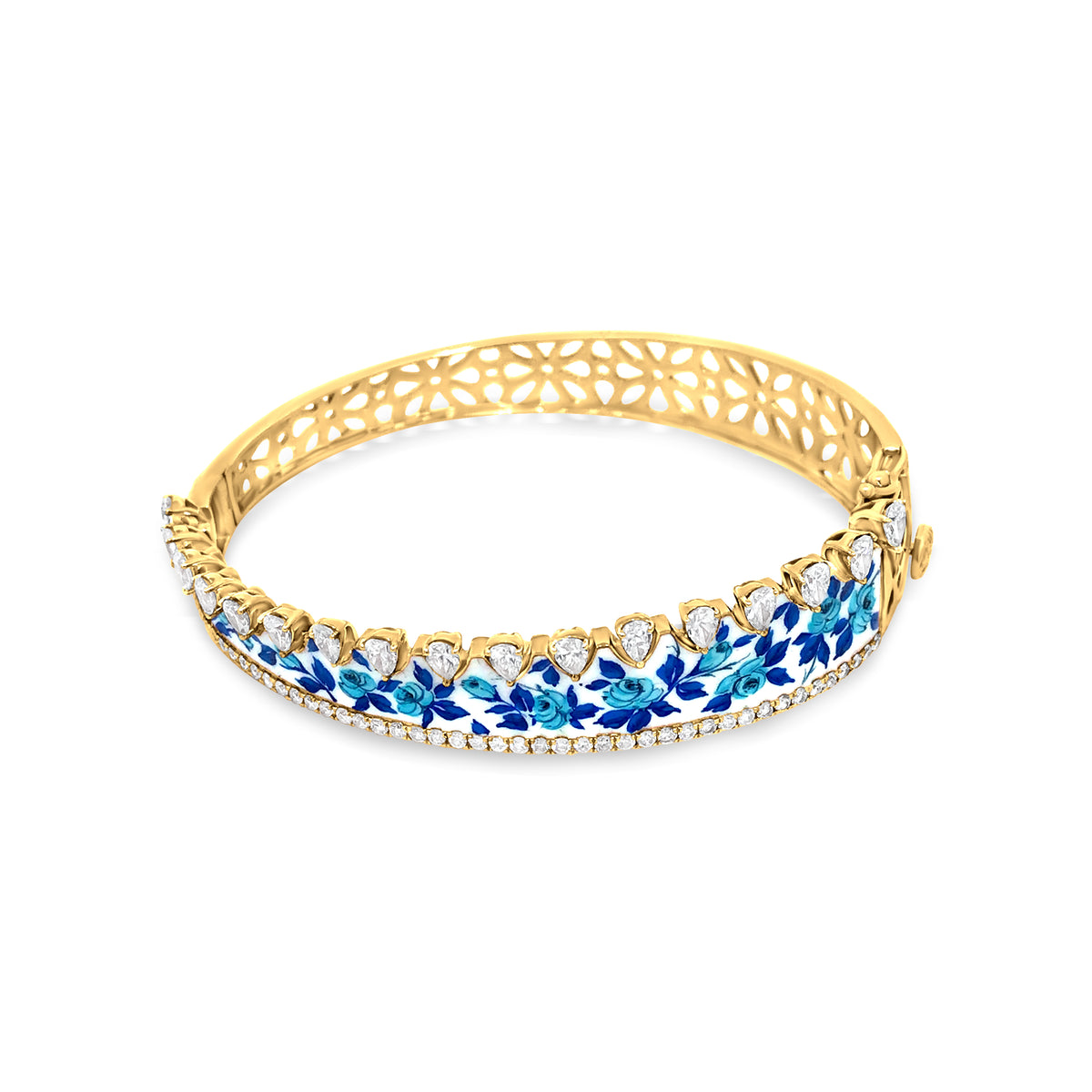 18K Yellow Gold Diamond Floral Bangle