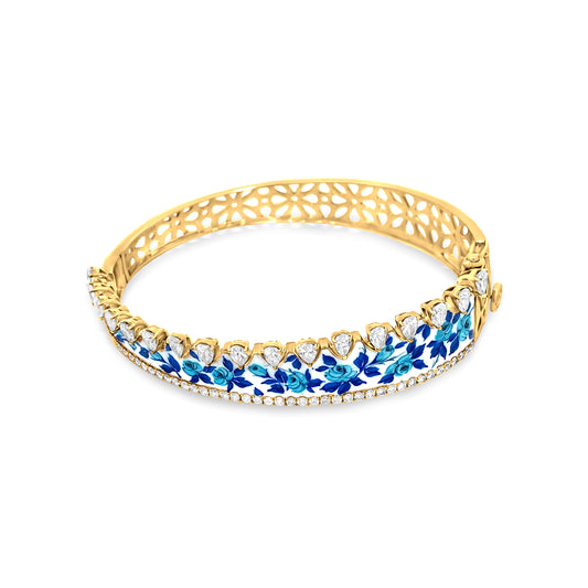 18K Yellow Gold Diamond Floral Bangle