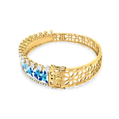 18K Yellow Gold Diamond Floral Bangle