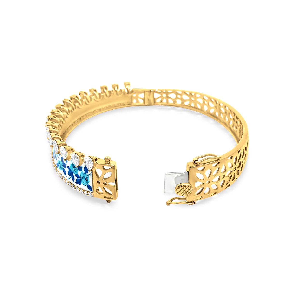 18K Yellow Gold Diamond Floral Bangle